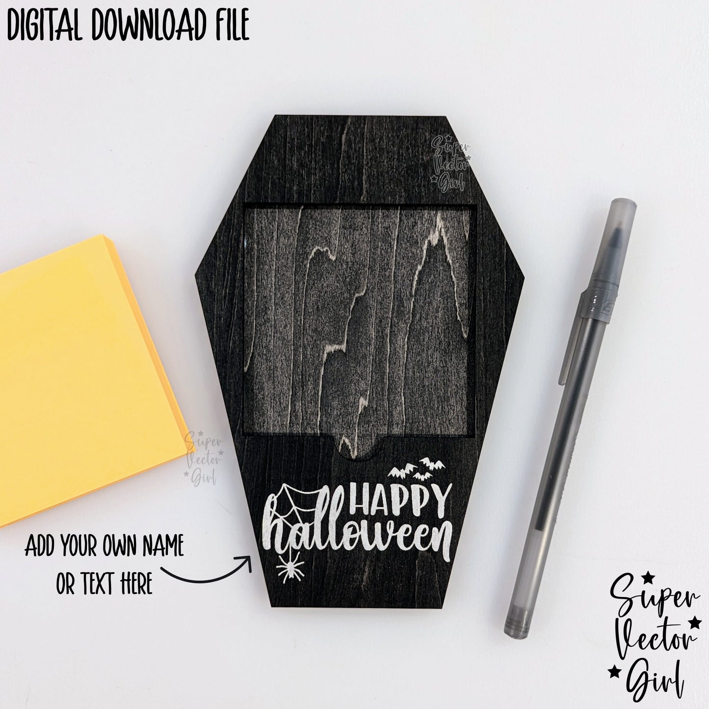 Coffin Sticky Note Holder SVG File, Personalized Halloween Teacher Appreciation Gift, Digital Laser Cut File, xTool Glowforge files, Spooky Post It Notes