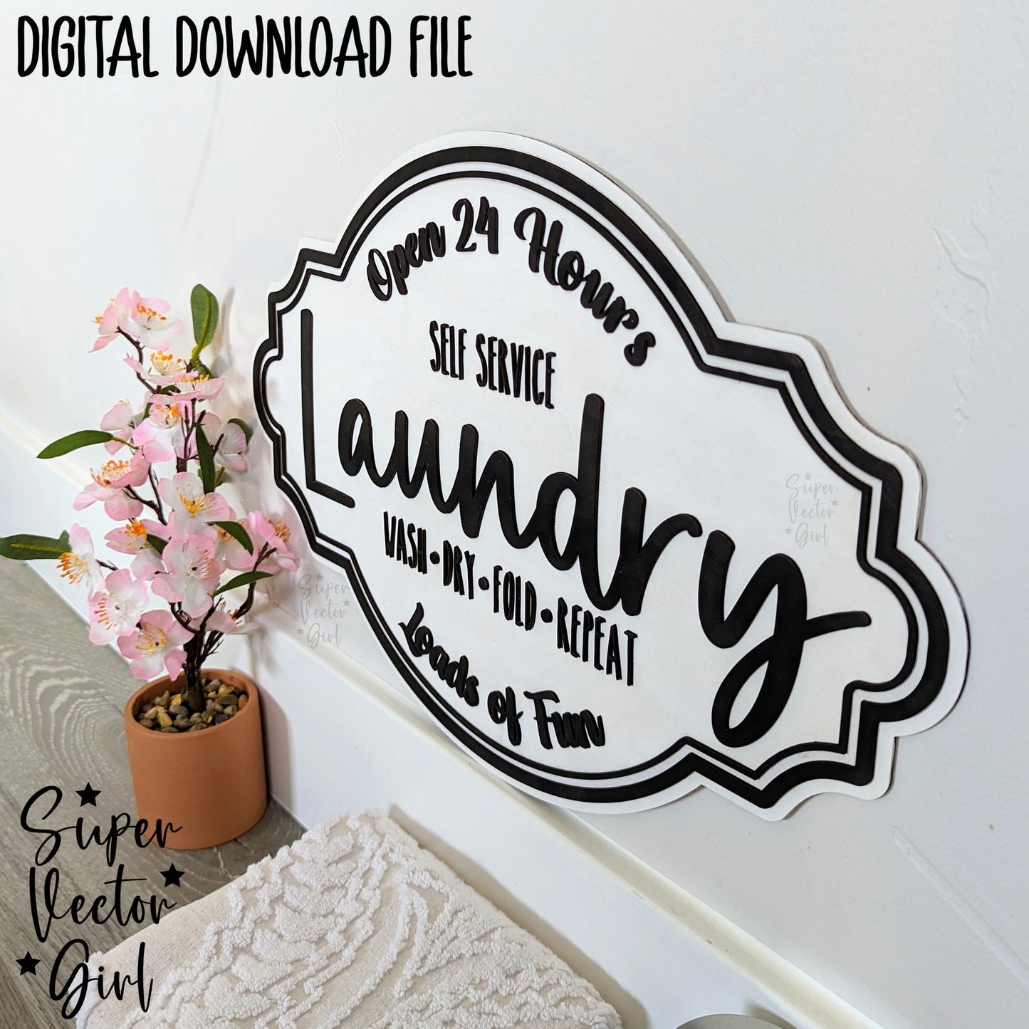 Laundry Room Self Service Door Hanger Sign, SVG, Laser Cut File, xTool Glowforge files, Wall Decor Accent, Home Decoration, Farmhouse Style Frame