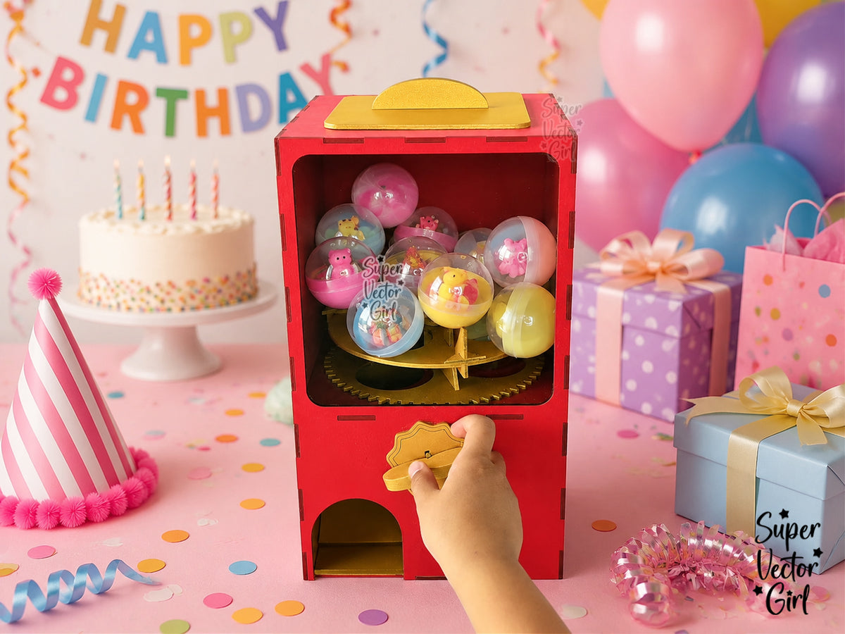 Gachapon Machine | Capsule Vending Machine | Every Turn Brings a Surprise, Laser Cut SVG File, Wooden Capsule Dispenser