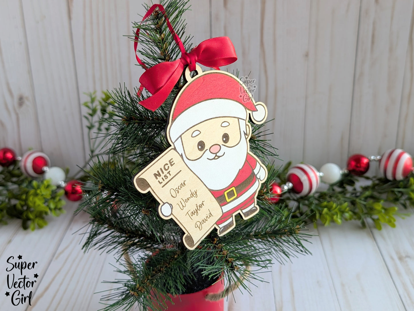 Santa's Nice List Family Christmas Ornament, Personalized Custom Names, SVG, Laser Cut File, xTool WeCreat files, 1st Christmas, Baby, Married, Mr. Mrs. Good Boy Girl