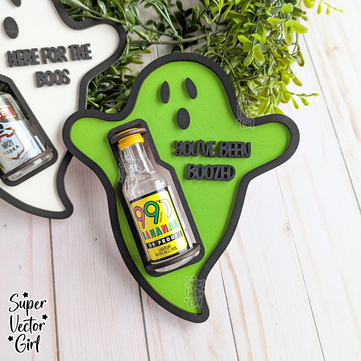 Ghost Bottle Shooter Holder, Mini Booze Holder for Halloween, SVG, Laser Cut File, Mini Alcohol Shot Bottle Gift, Small Round or Square Booze Bottle Shot Shooters, Alcohol 50 ML Shooters, Mini Liquor Holder
