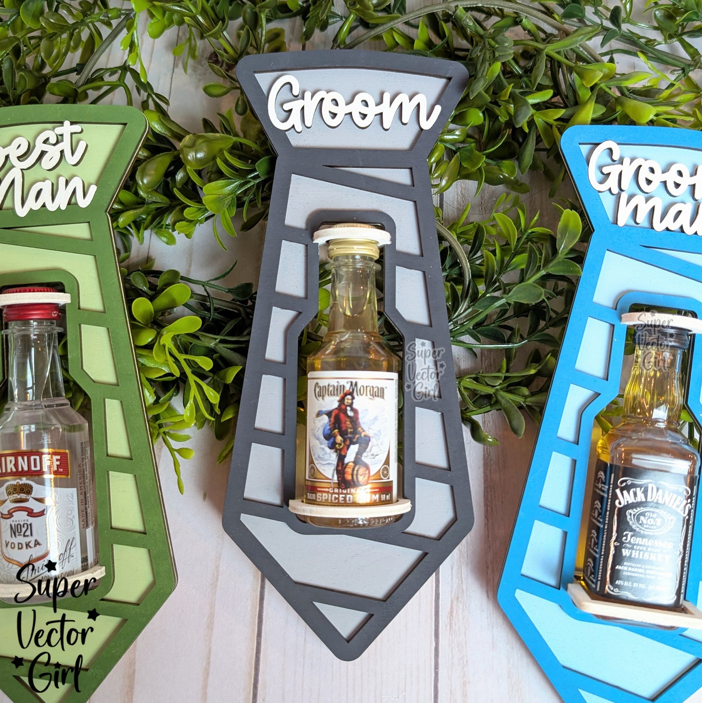 Groom Best Man Groomsman Neck Tie Shot Bottle Shooter Holder, SVG, Laser Cut File, Mini Alcohol Gift, Small Round or Square Booze Bottle, Alcohol 50 ML Shooters, Mini Liquor Holder, Wedding Party Gift
