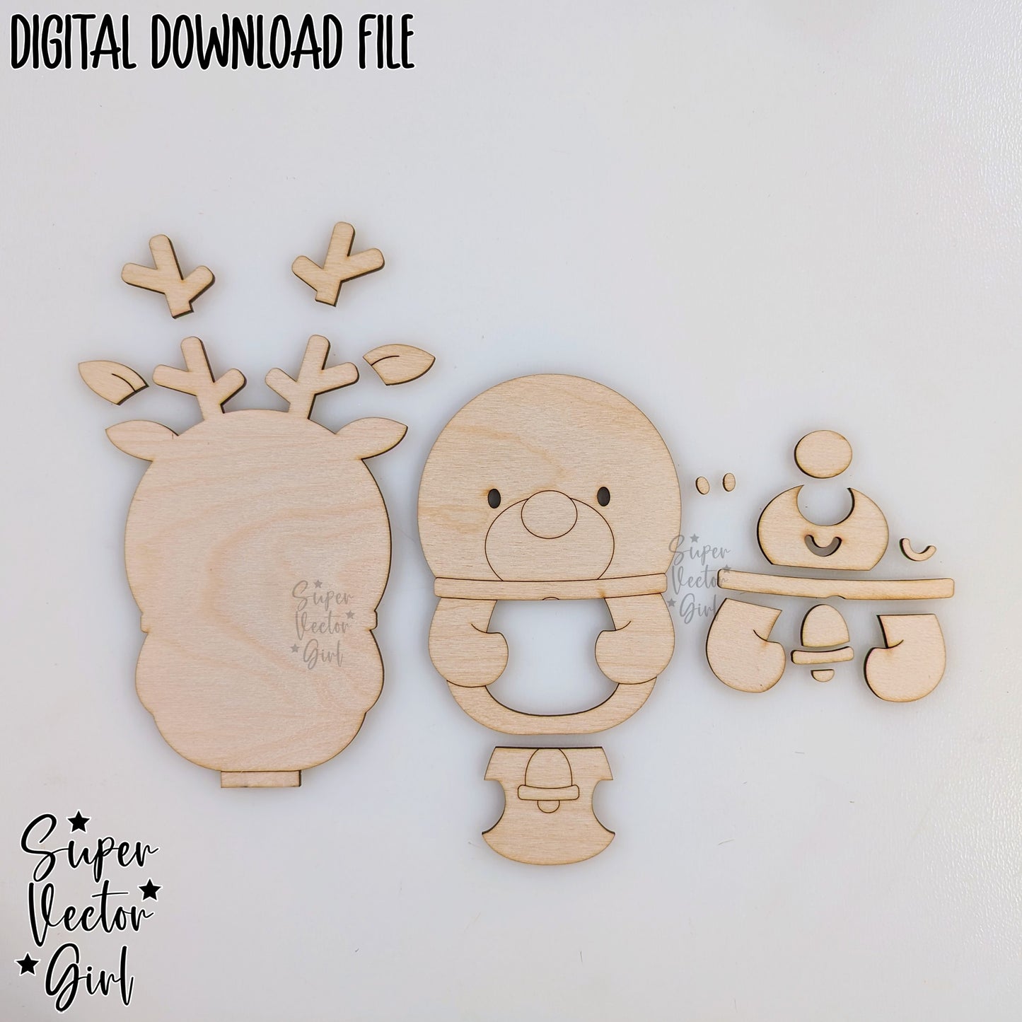Cute Christmas Reindeer Shelf Sitter Sign, SVG, Laser Cut File, Glowforge xTool files, Porch Sign, Home Decor, Table Mantle Decoration, Winter Holidays