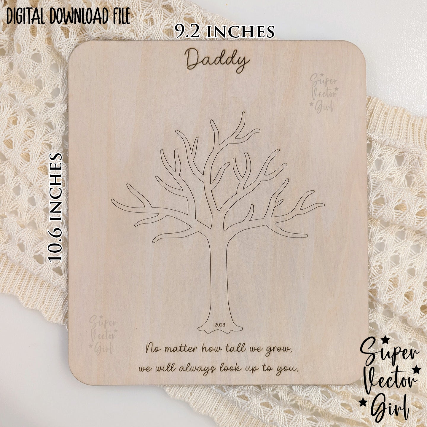 Mother's / Father's Day Handprint Tree, SVG, Laser Cut File, xTool Glowforge files, Mom Dad, No Matter How Tall We Grow, Family gift kid keepsake