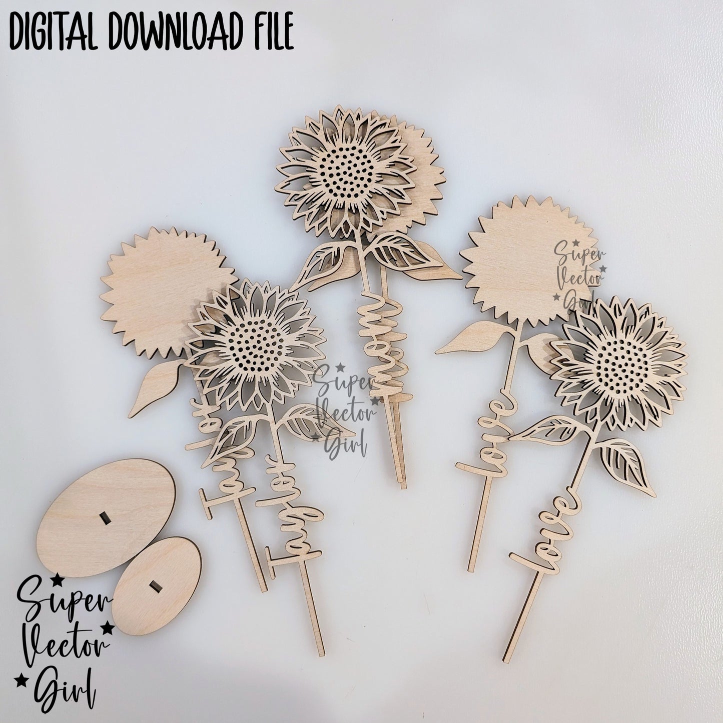 Sunflower with Stand SVG Laser Cut File, Mother's Day Mom Valentine's Day Anniversary Birthday Digital xTool Glowforge files Flower Love Name Gift