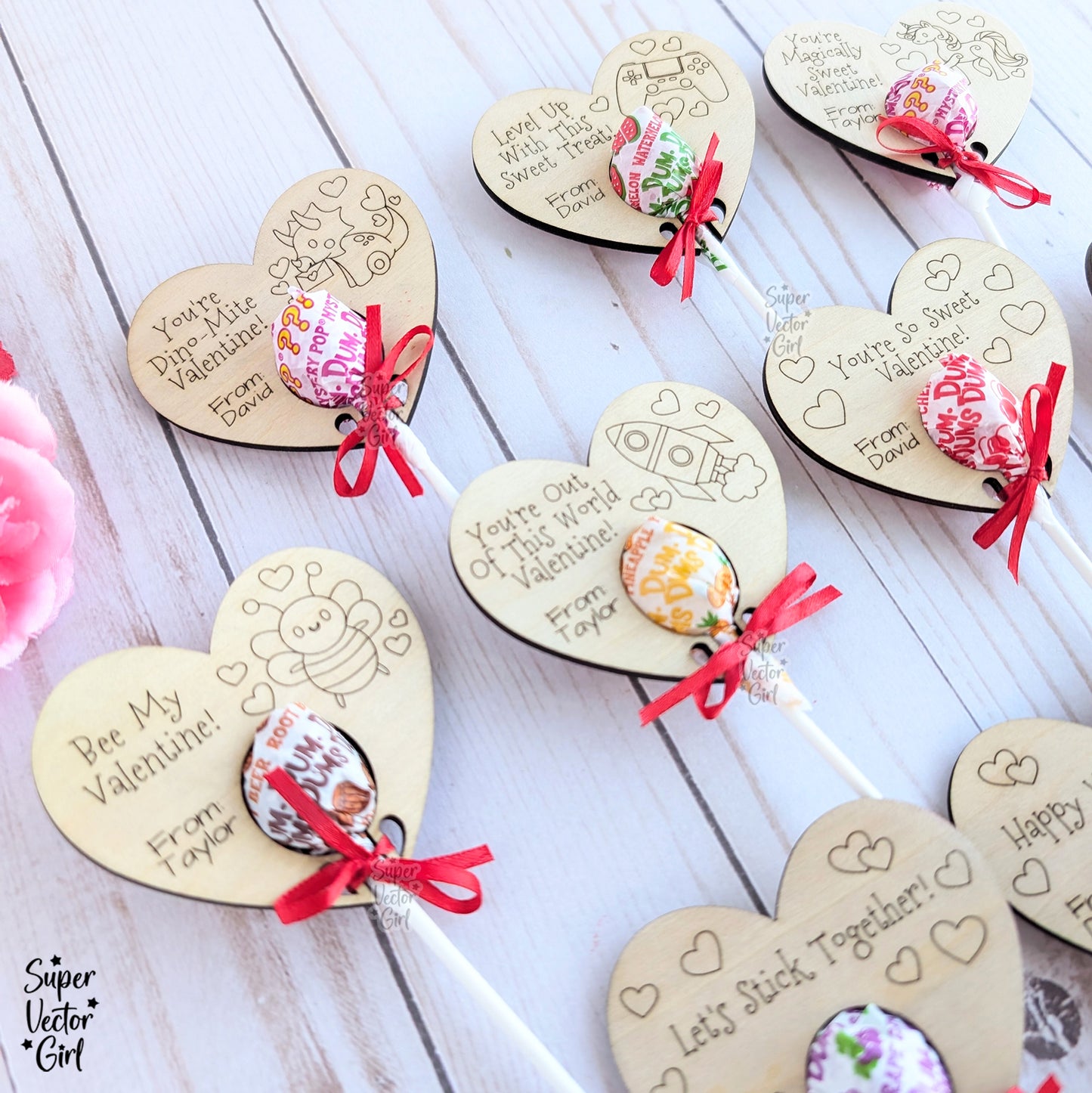 Valentine's Day Lollipop Holder Bundle Set SVG, Dum Dums Sucker Card Gift, Laser Cut File, Score and Cut, Wooden Classroom Valentine Exchange