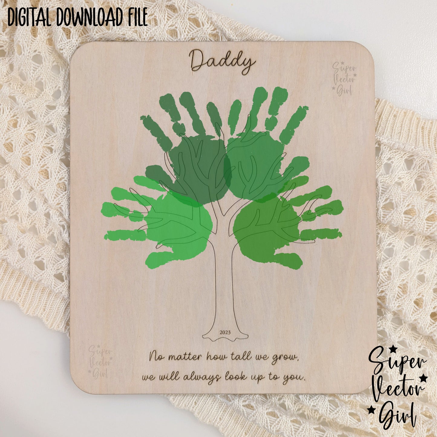 Mother's / Father's Day Handprint Tree, SVG, Laser Cut File, xTool Glowforge files, Mom Dad, No Matter How Tall We Grow, Family gift kid keepsake