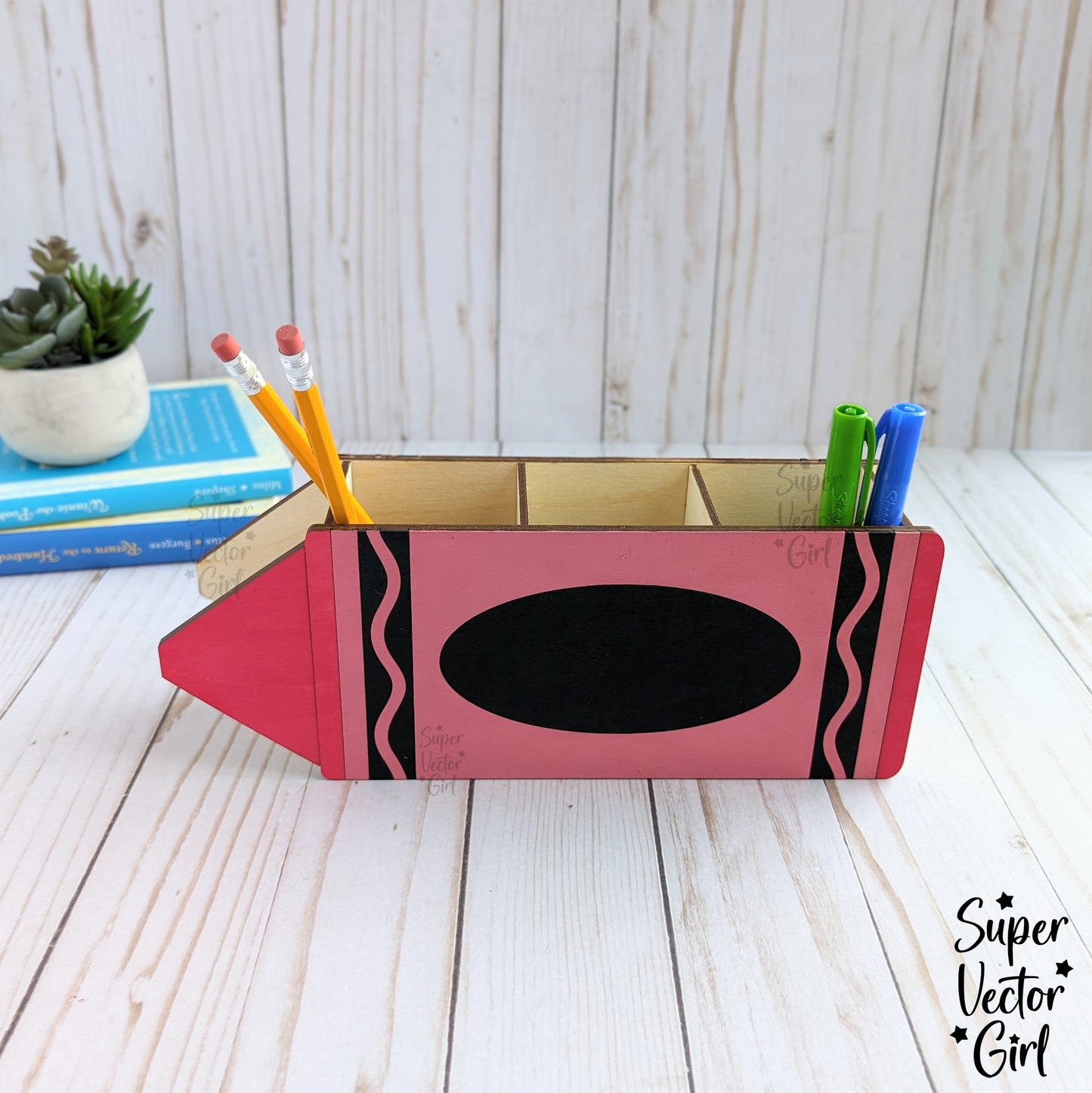 Crayon Shaped Desk Organizer for Pencils Pens, SVG File, Personalized Teacher Appreciation Gift, Digital Laser Cut File, Desk Pen Pencil Holder, Storage Cup Box Basket, Custom Name