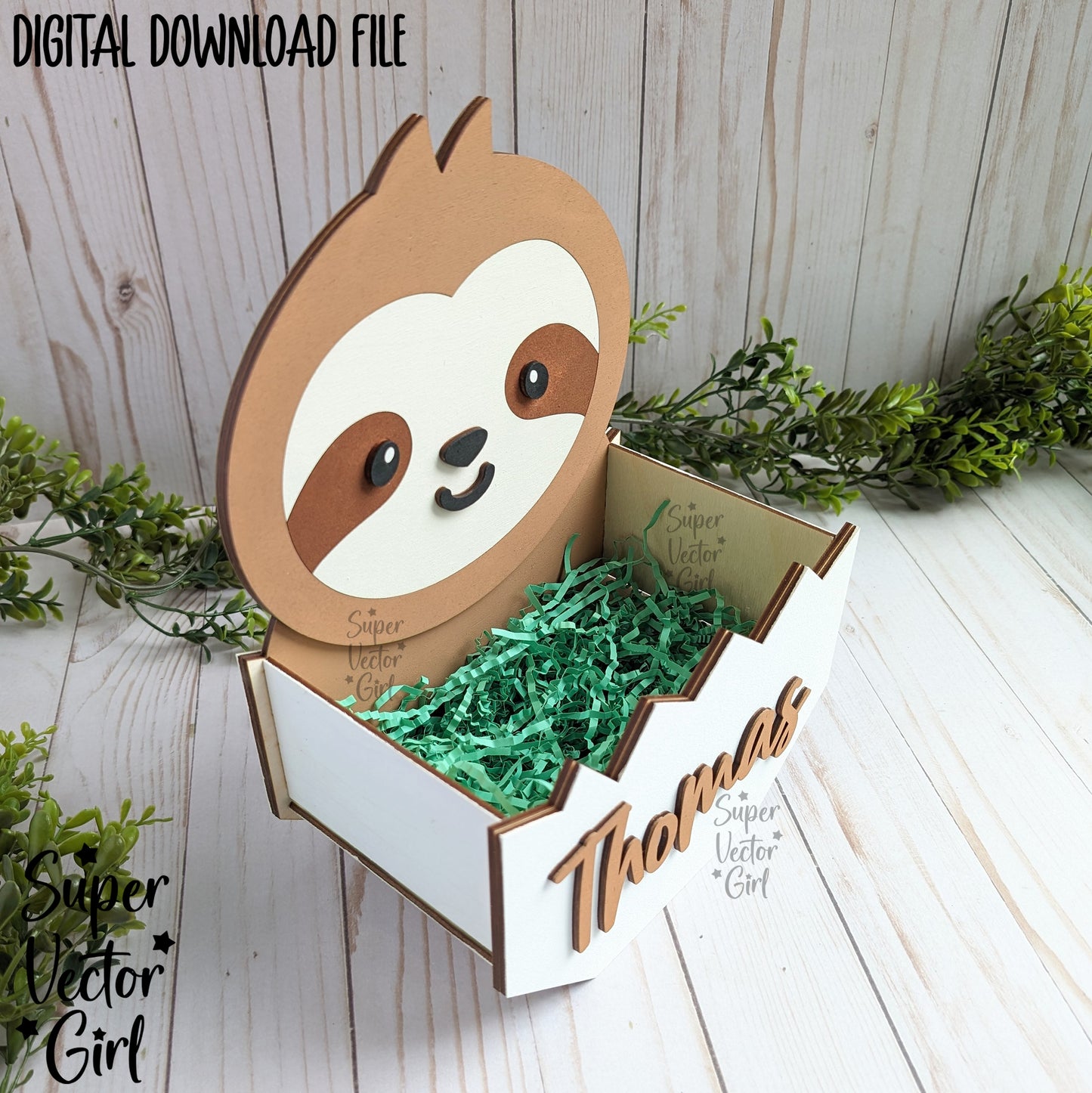 Sloth Easter Basket Crate, Easter Treats Box, SVG, Laser Cut File Files, Cute sloth in egg, gift box, hatching, spring, xTool Glowforge all laser files
