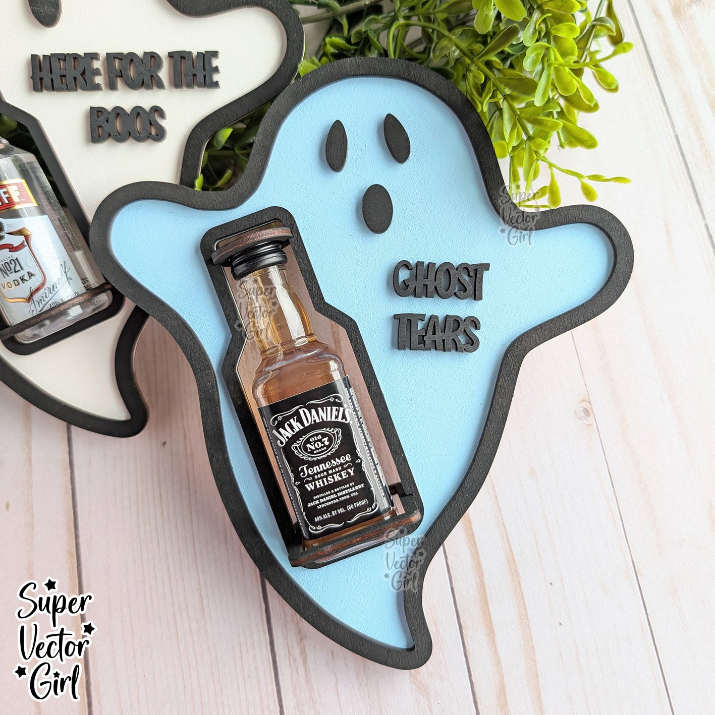 Ghost Bottle Shooter Holder, Mini Booze Holder for Halloween, SVG, Laser Cut File, Mini Alcohol Shot Bottle Gift, Small Round or Square Booze Bottle Shot Shooters, Alcohol 50 ML Shooters, Mini Liquor Holder