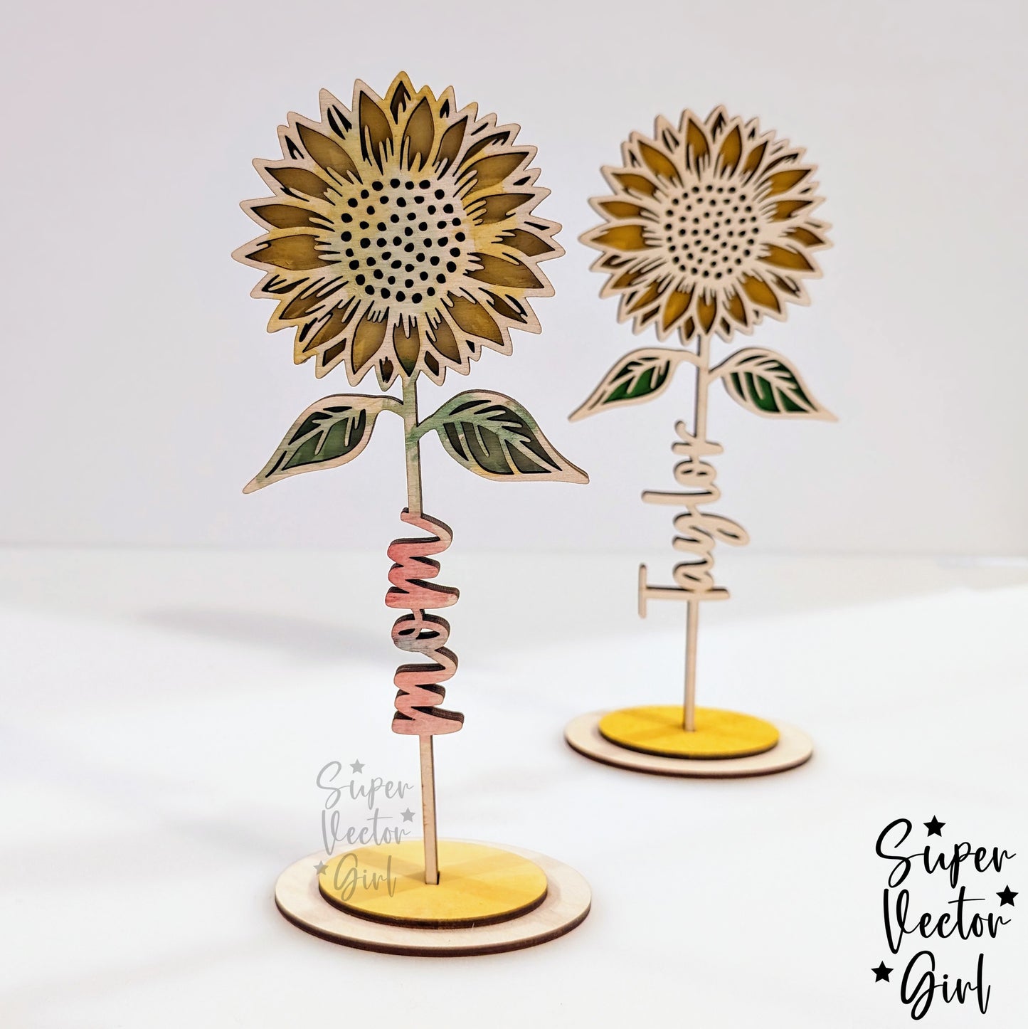 Sunflower with Stand SVG Laser Cut File, Mother's Day Mom Valentine's Day Anniversary Birthday Digital xTool Glowforge files Flower Love Name Gift