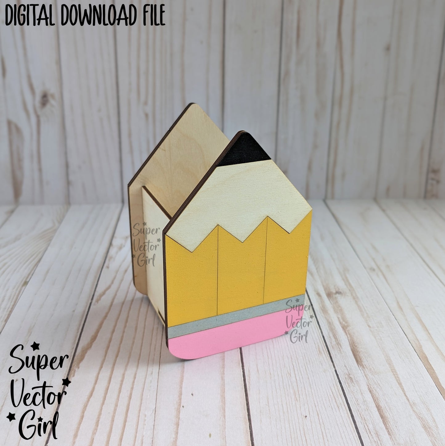 Pencil Shaped Pen Cup Holder SVG File, Desk Organizer, Personalized Teacher Appreciation Gift, Digital Laser Cut File, Desk Pens Holder, Storage Cup Basket, xTool Glowforge files, Custom Name
