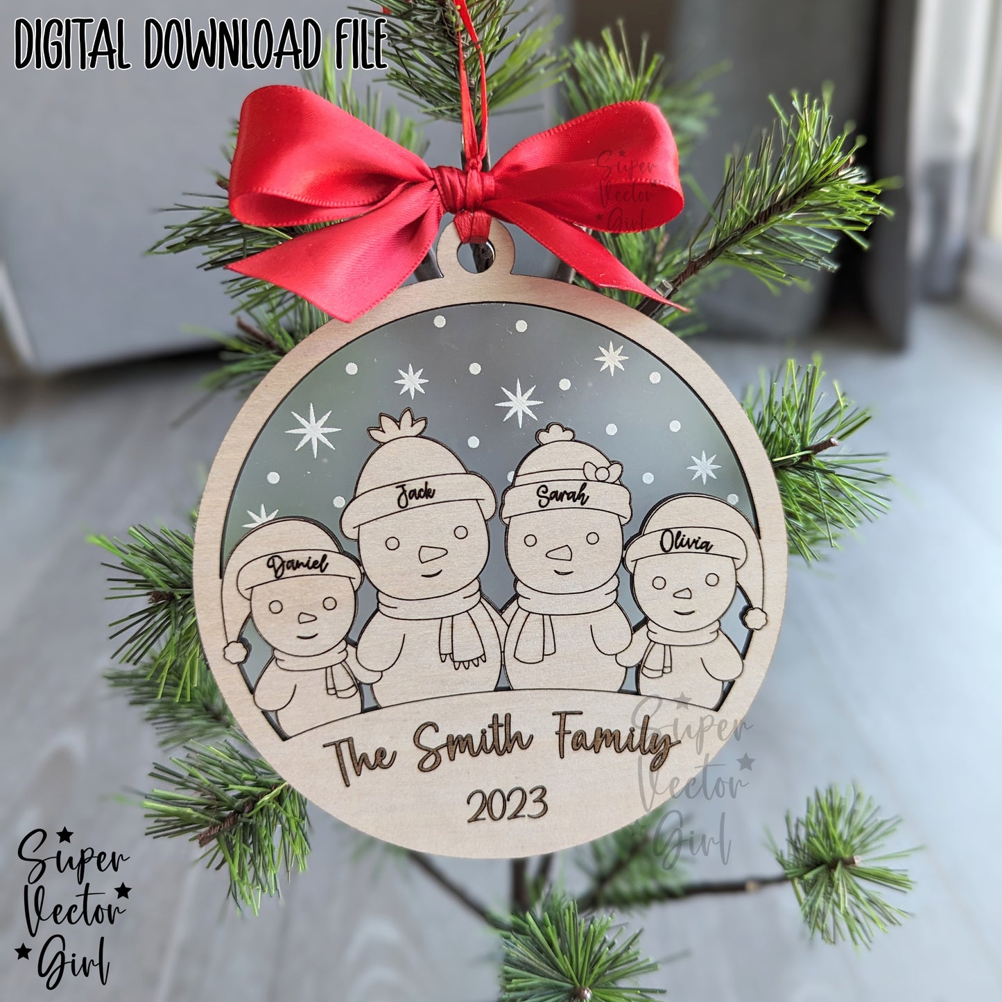 Snowman Family Christmas Ornament, up to 6 Custom Name, Personalized, SVG, Laser Cut File, xTool Glowforge files, 1st Christmas, Baby, Married, Mr. Mrs.