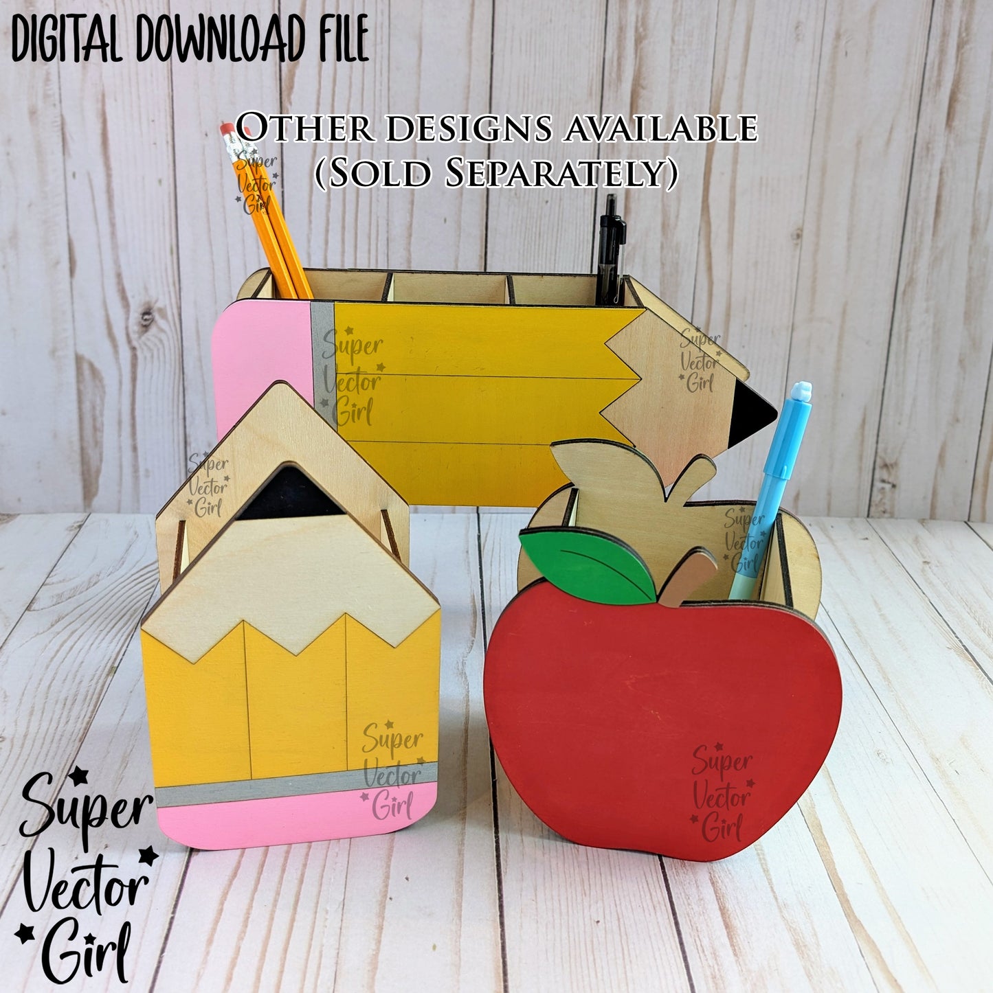 Apple Pencil Pen Cup Holder SVG File, Personalized Teacher Appreciation Gift, Desk Storage Basket, Digital Laser Cut File, xTool Glowforge files