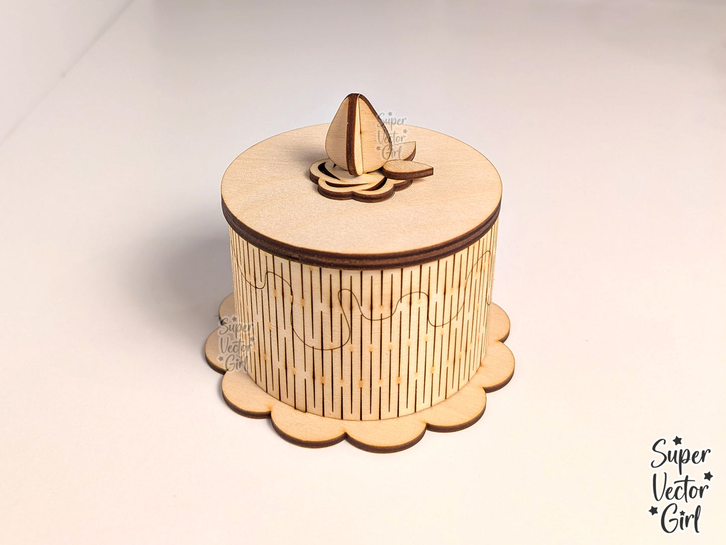 Strawberry Birthday Cake Trinket Box with Lid SVG File, 3D Birthday Round Cake, Laser Cut File, gift present kids storage cute dessert party food 3D Cake