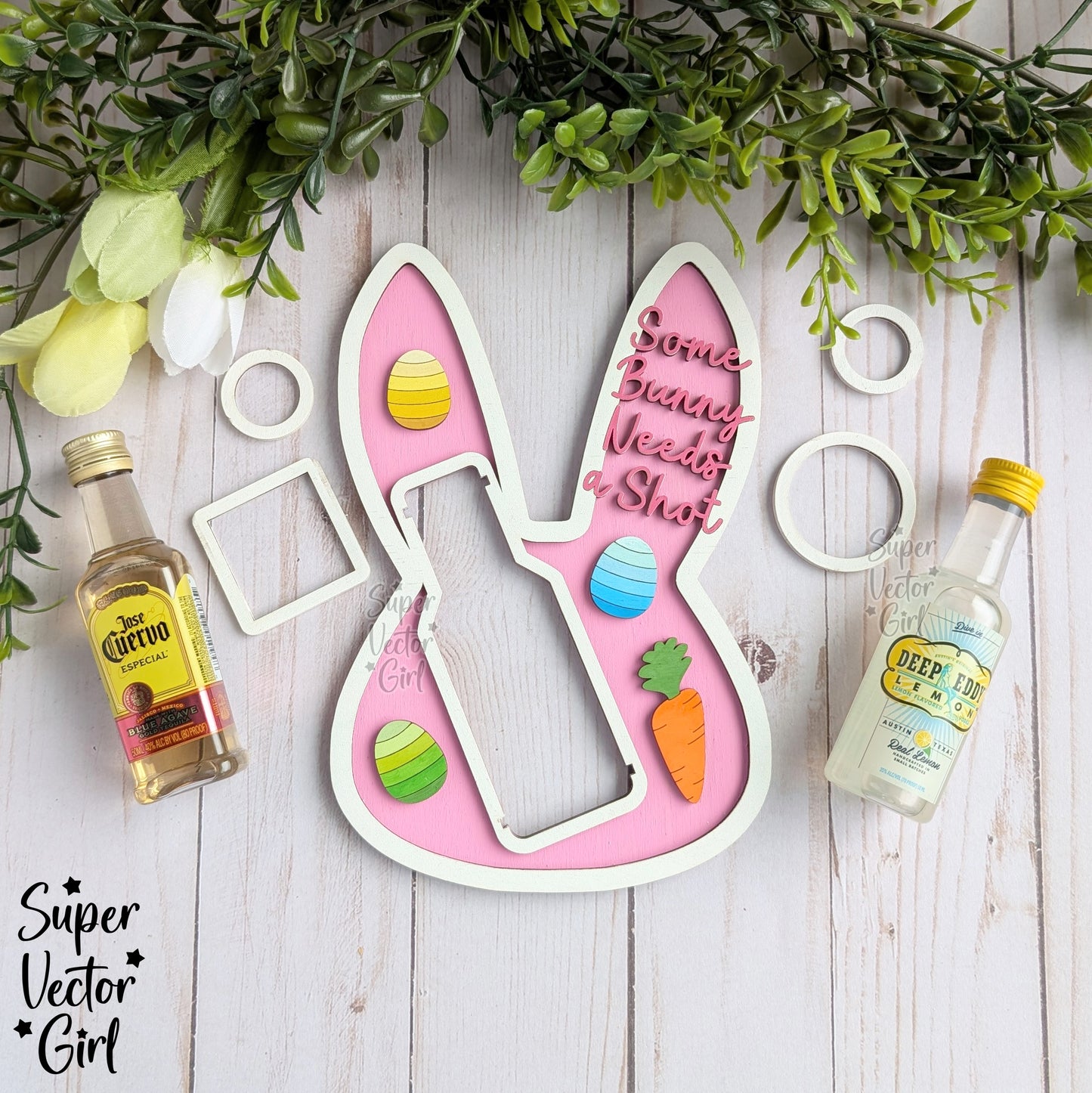 Easter Shooter Holder, SVG, Laser Cut File, Mini Alcohol Shot Bottle Gift, Small Round or Square Booze Bottle Shot Shooters, Alcohol 50 ML Shooters, Mini Liquor Holder, Bunny Rabbit Head
