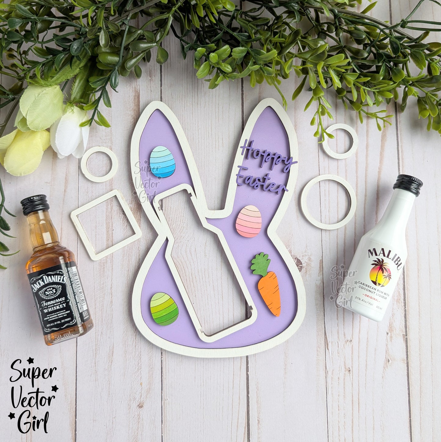 Easter Shooter Holder, SVG, Laser Cut File, Mini Alcohol Shot Bottle Gift, Small Round or Square Booze Bottle Shot Shooters, Alcohol 50 ML Shooters, Mini Liquor Holder, Bunny Rabbit Head