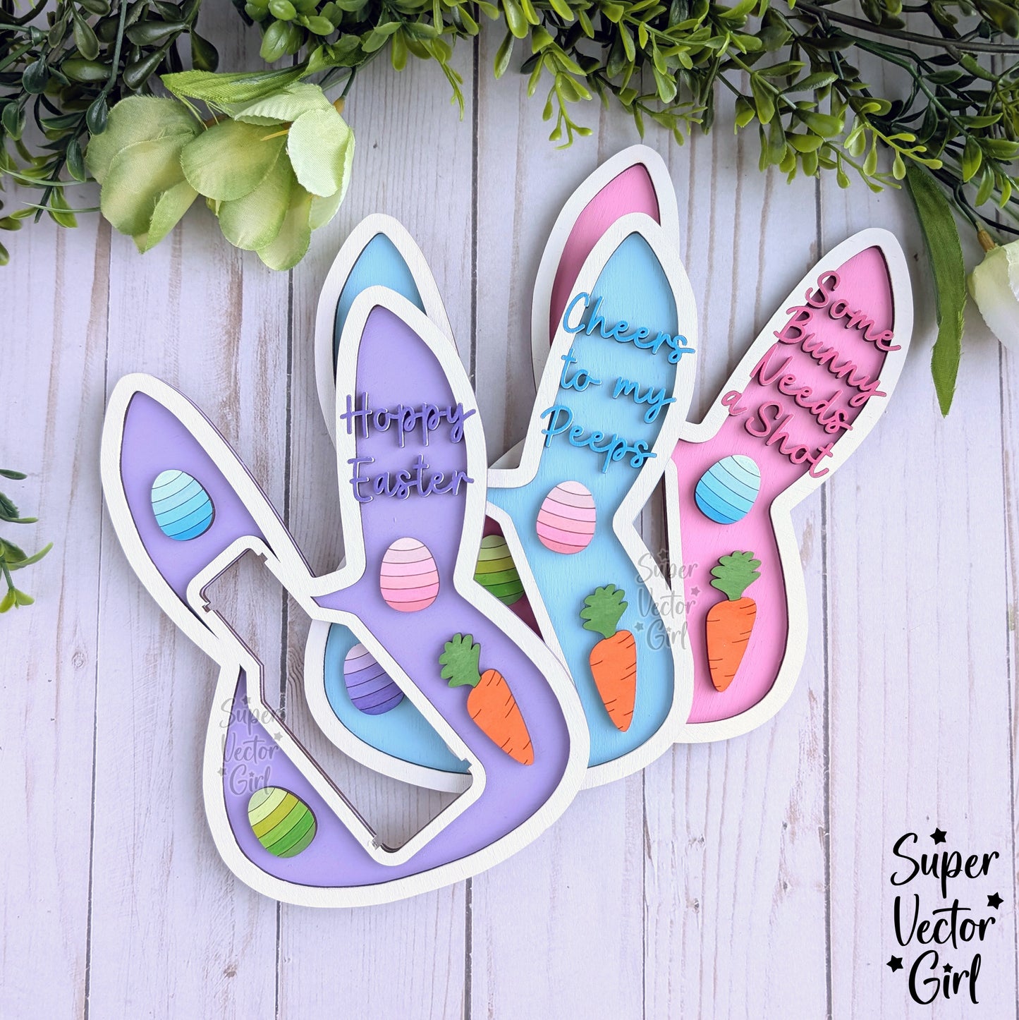 Easter Shooter Holder, SVG, Laser Cut File, Mini Alcohol Shot Bottle Gift, Small Round or Square Booze Bottle Shot Shooters, Alcohol 50 ML Shooters, Mini Liquor Holder, Bunny Rabbit Head