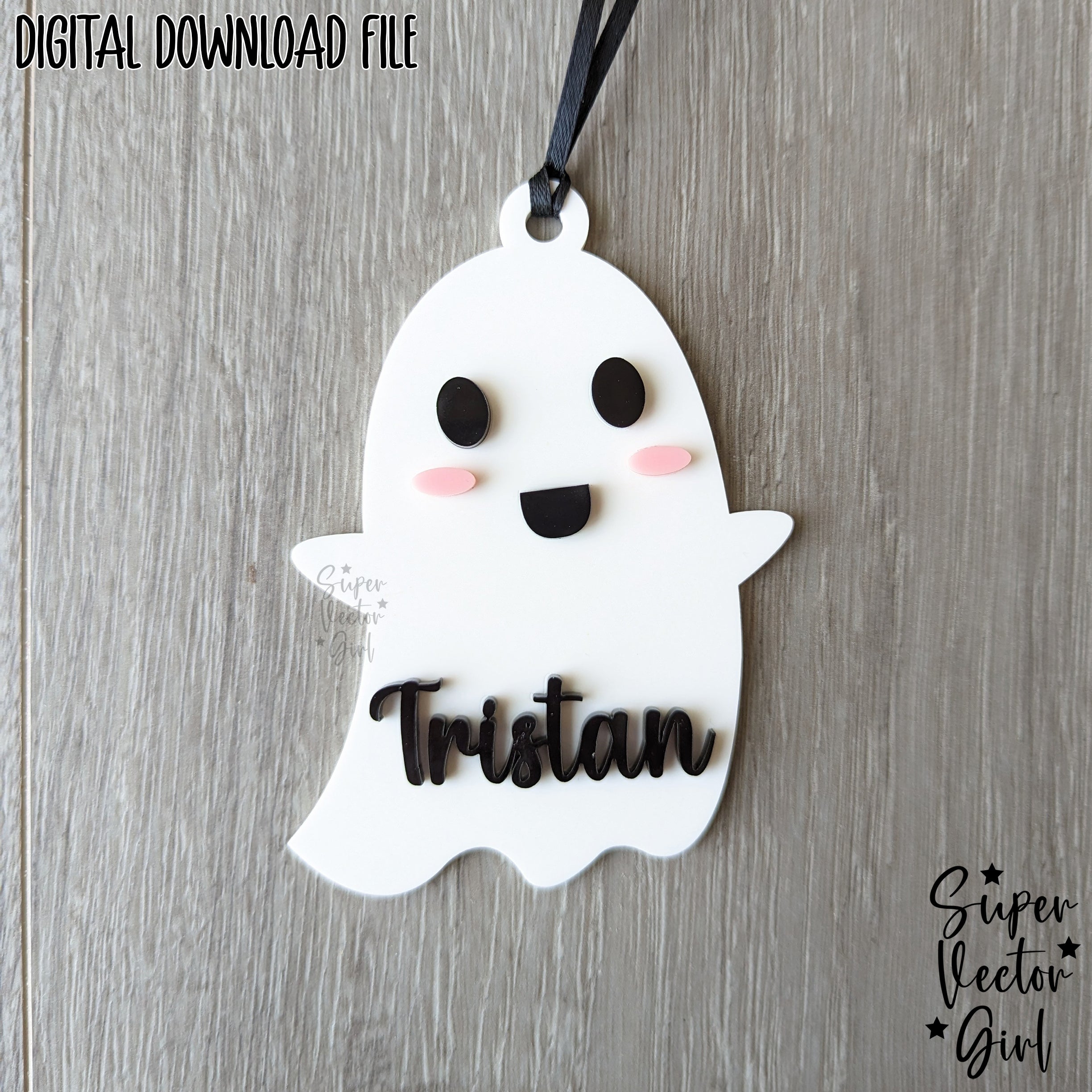 Halloween Ghost Name Tags, DIY, SVG, Digital Laser Cut File, xTool
