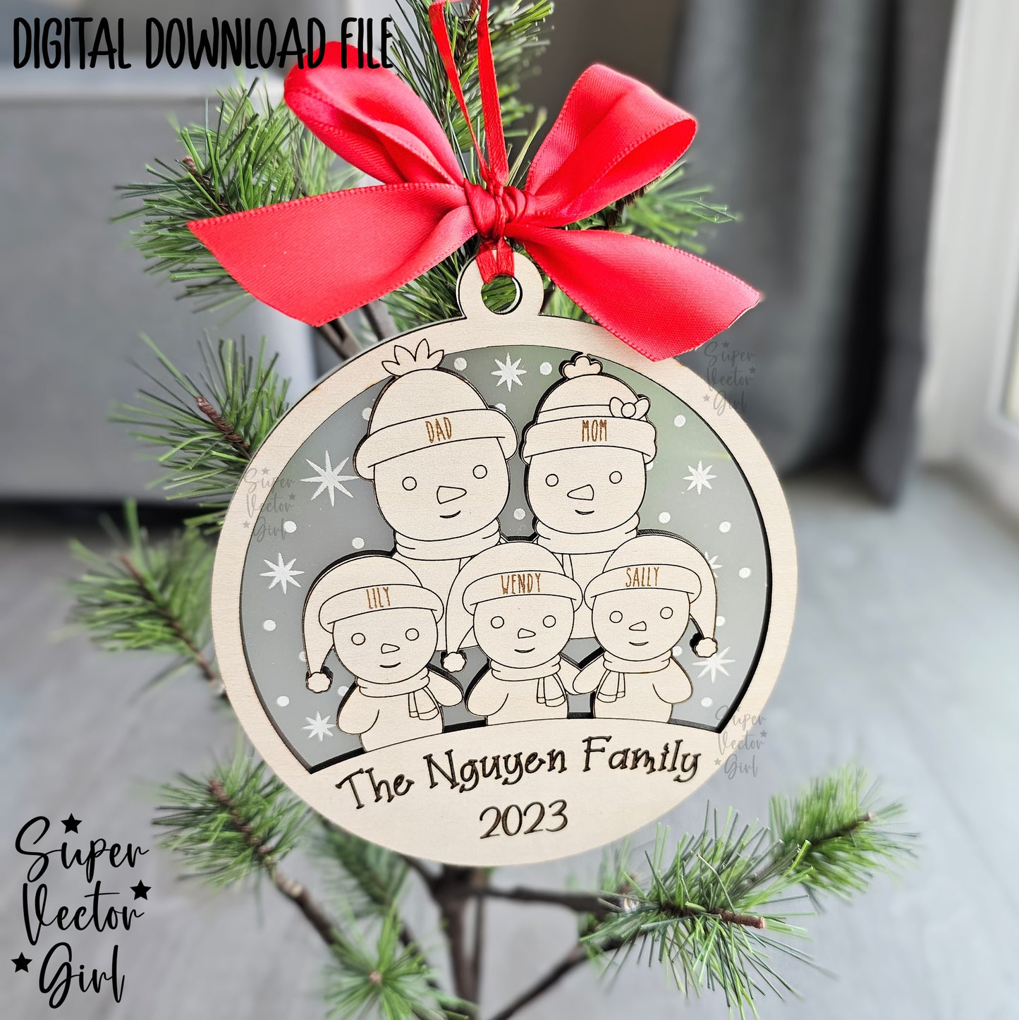 Snowman Family Christmas Ornament, up to 6 Custom Name, Personalized, SVG, Laser Cut File, xTool Glowforge files, 1st Christmas, Baby, Married, Mr. Mrs.
