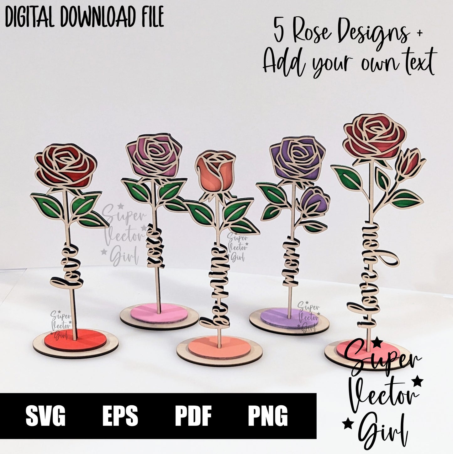Rose Laser Cut File SVG Valentine's Day Mother's Day Anniversary Valentine Digital xTool Glowforge files Flower Personalized Name Text Love