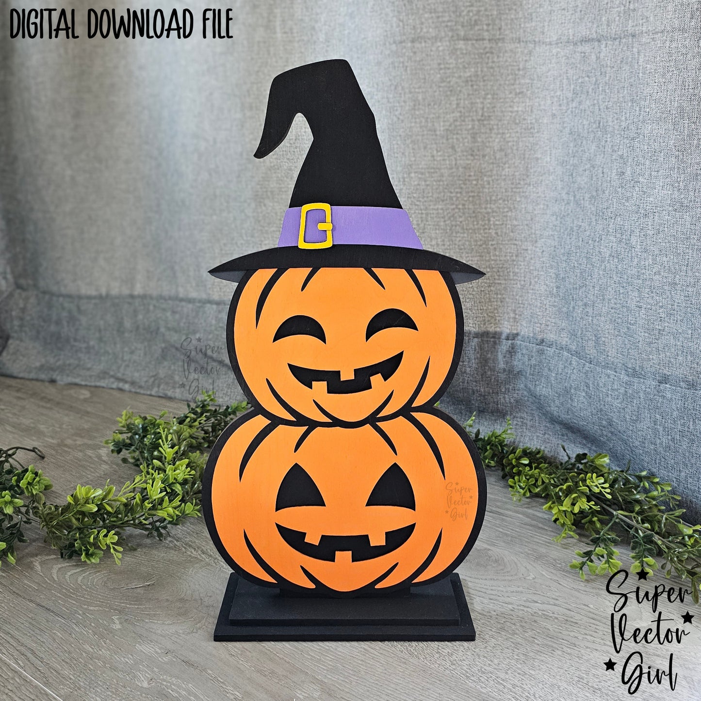Halloween Stacked Pumpkins with Witch Hat, SVG, Laser Cut File files, Porch Sign, Shelf Sitter, Home Decor Decoration, Fall Pumpkin