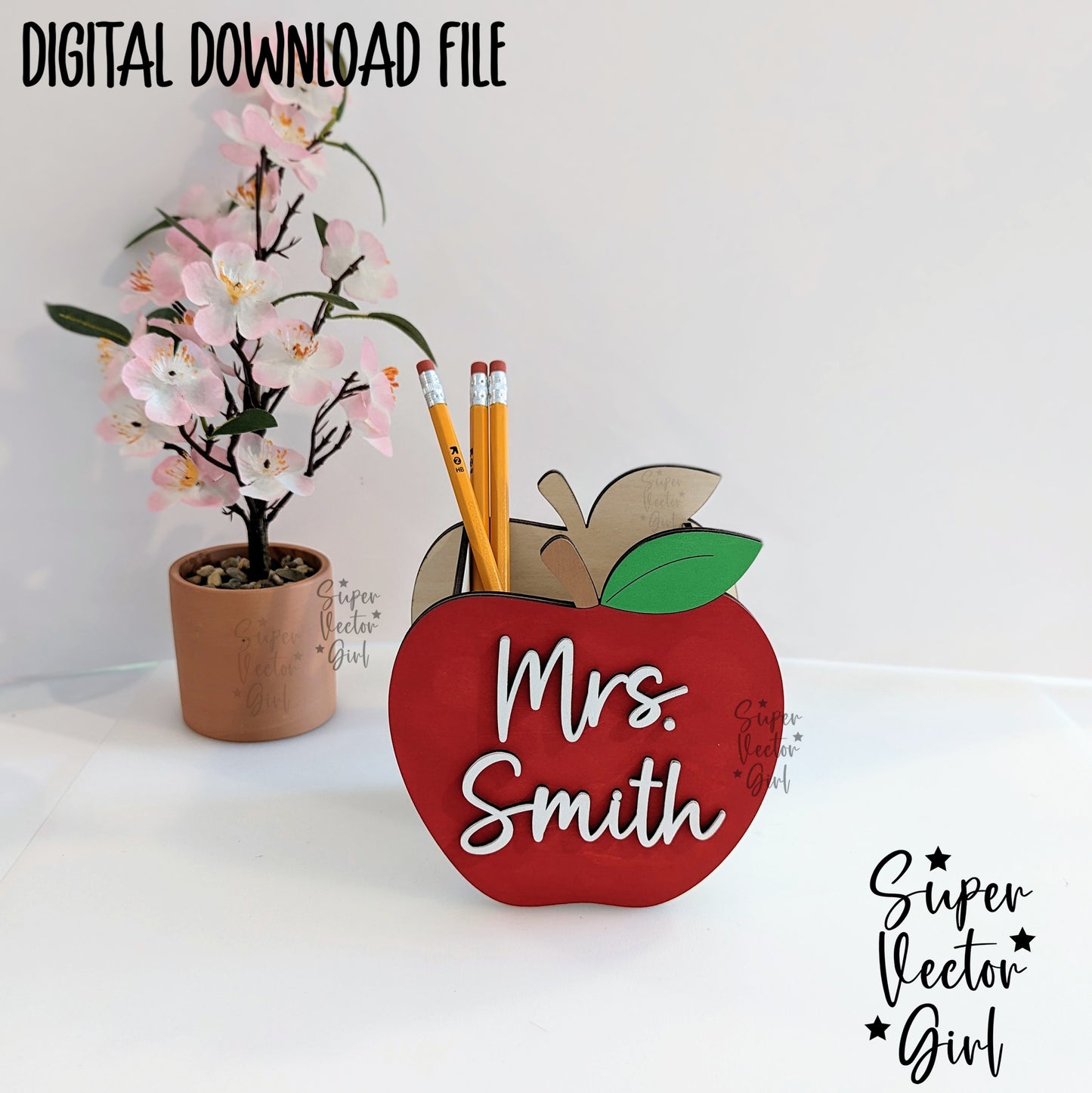 Apple Pencil Pen Cup Holder SVG File, Personalized Teacher Appreciation Gift, Desk Storage Basket, Digital Laser Cut File, xTool Glowforge files