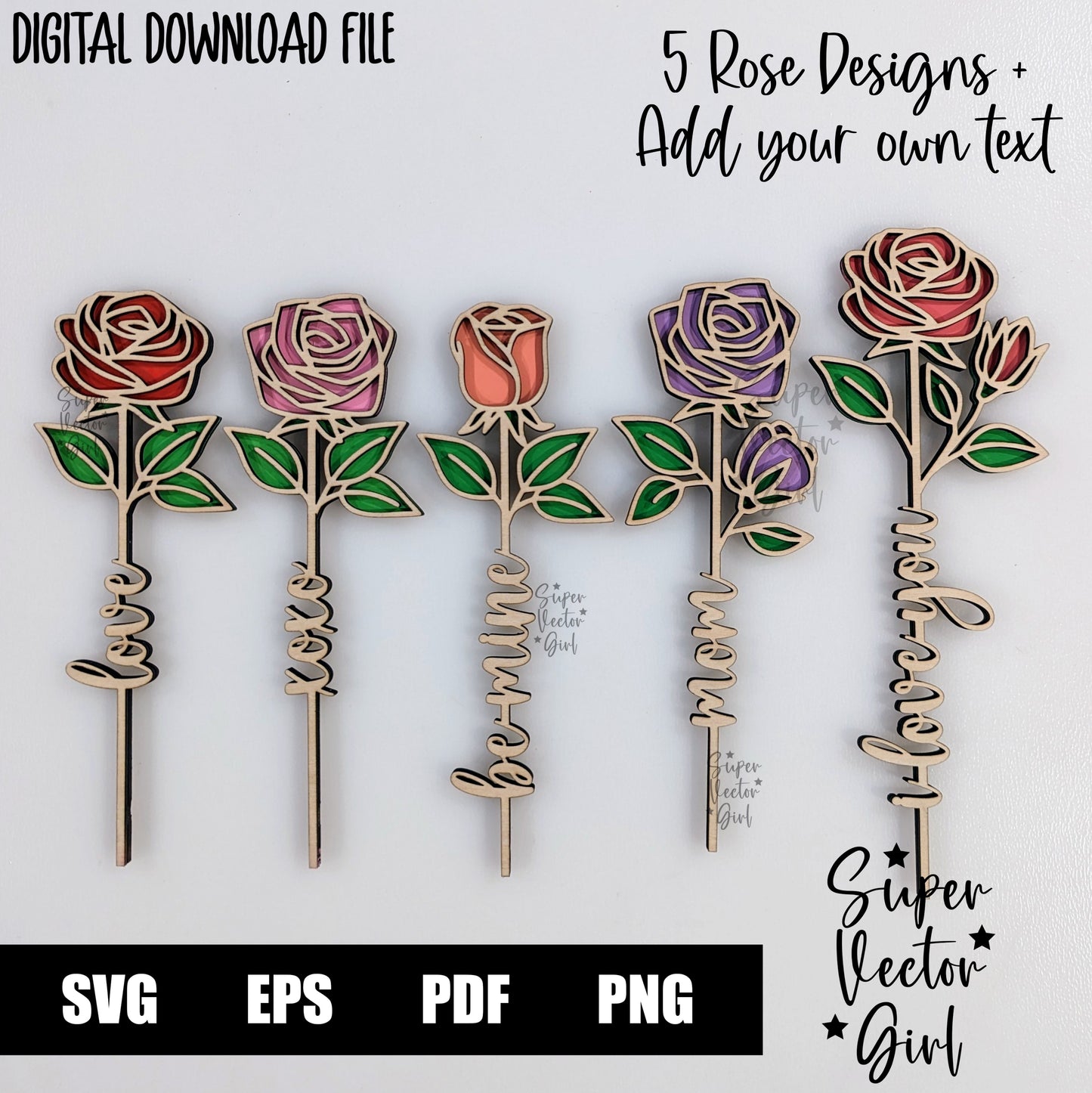 Rose Laser Cut File SVG Valentine's Day Mother's Day Anniversary Valentine Digital xTool Glowforge files Flower Personalized Name Text Love