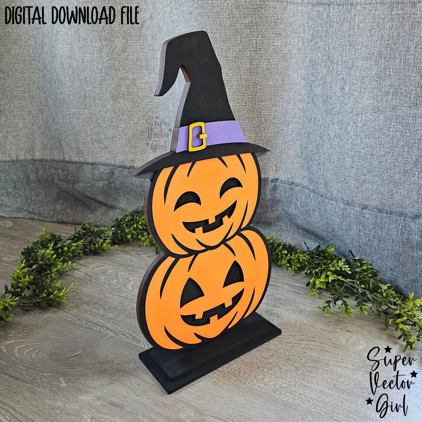 Halloween Stacked Pumpkins with Witch Hat, SVG, Laser Cut File files, Porch Sign, Shelf Sitter, Home Decor Decoration, Fall Pumpkin