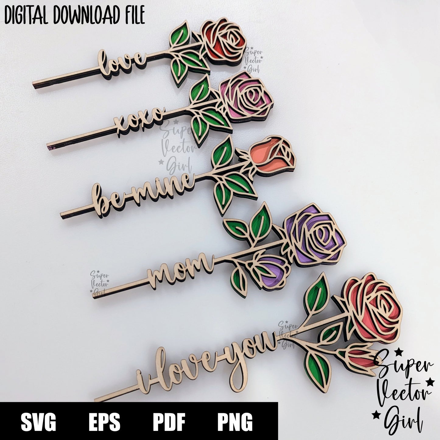 Rose Laser Cut File SVG Valentine's Day Mother's Day Anniversary Valentine Digital xTool Glowforge files Flower Personalized Name Text Love