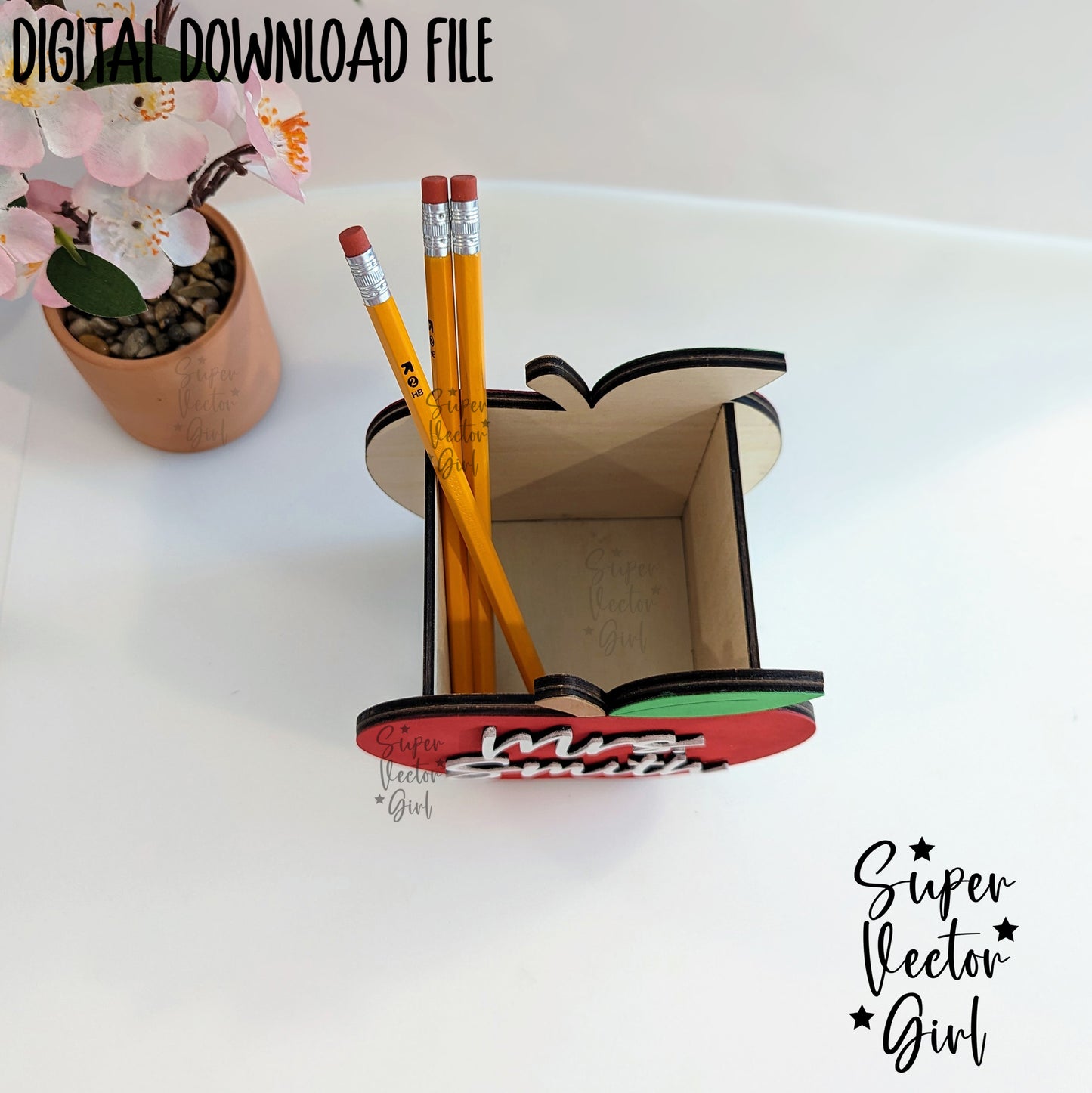 Apple Pencil Pen Cup Holder SVG File, Personalized Teacher Appreciation Gift, Desk Storage Basket, Digital Laser Cut File, xTool Glowforge files