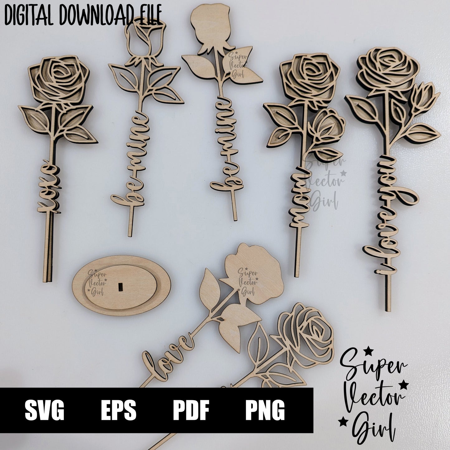 Rose Laser Cut File SVG Valentine's Day Mother's Day Anniversary Valentine Digital xTool Glowforge files Flower Personalized Name Text Love