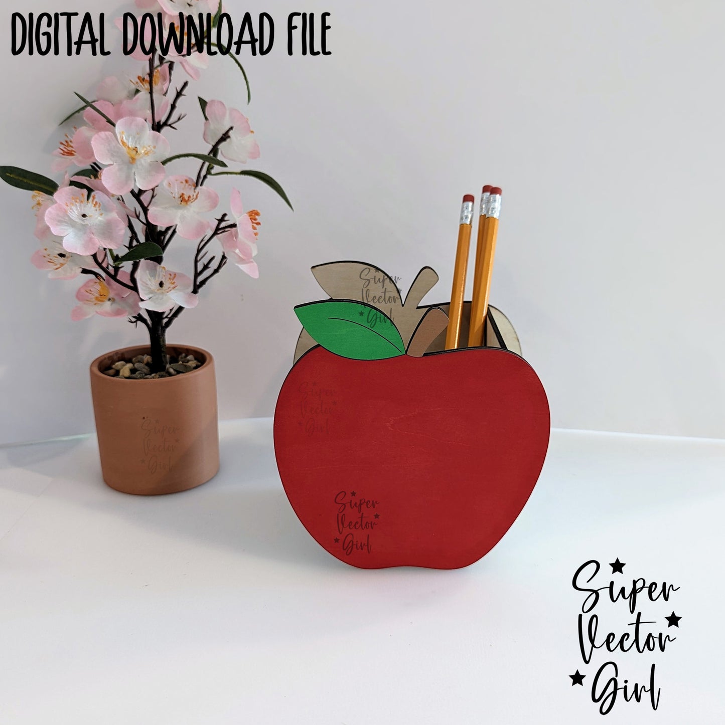 Apple Pencil Pen Cup Holder SVG File, Personalized Teacher Appreciation Gift, Desk Storage Basket, Digital Laser Cut File, xTool Glowforge files