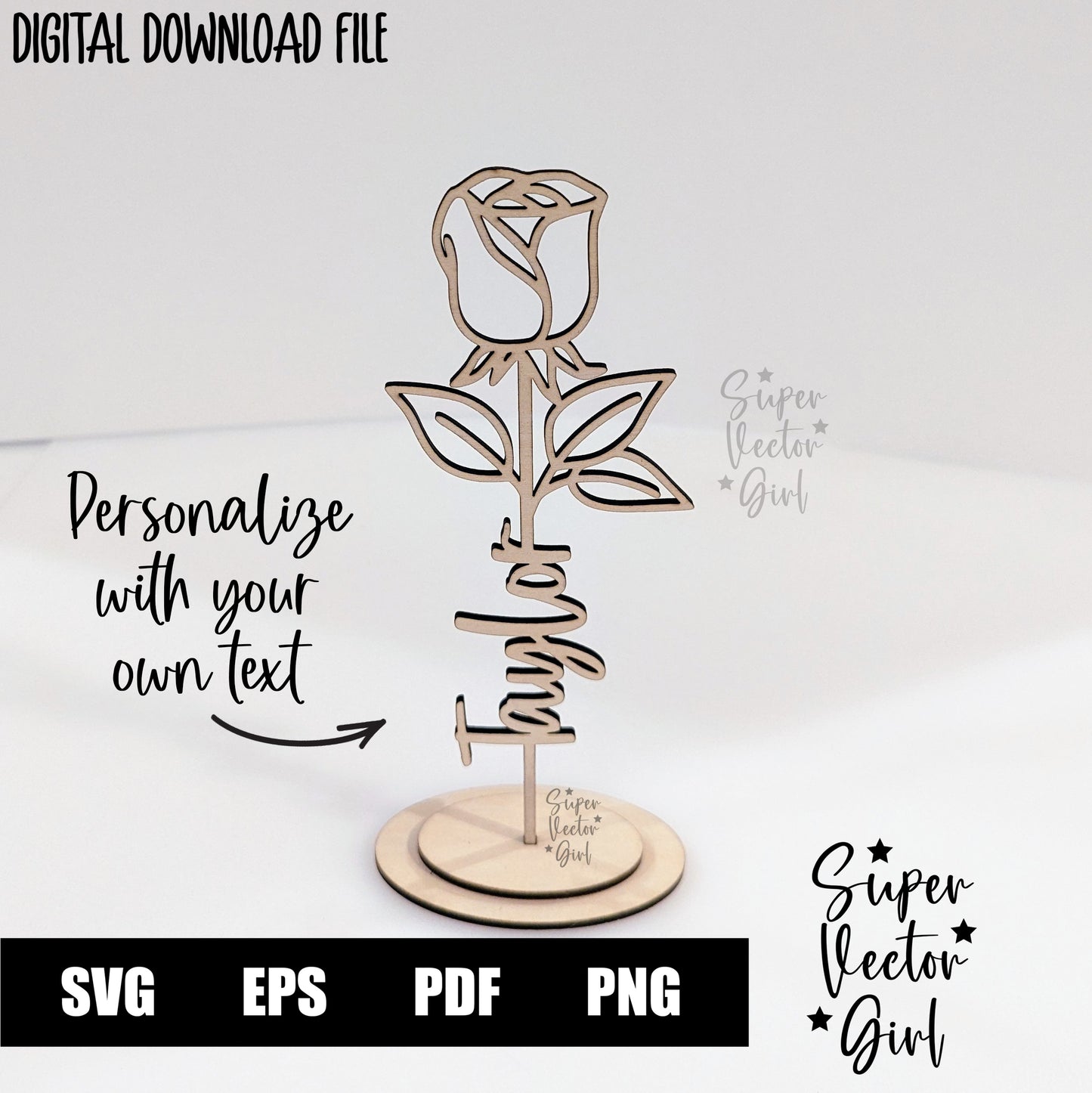 Rose Laser Cut File SVG Valentine's Day Mother's Day Anniversary Valentine Digital xTool Glowforge files Flower Personalized Name Text Love