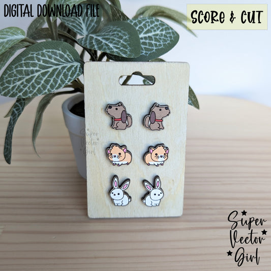 Pets Animals Set 2 Earrings Bundle, SVG, Laser Cut File, xTool Glowforge files, Score & Cut, Laser Cut Earrings, Cute rabbit dog puppy guinea pig